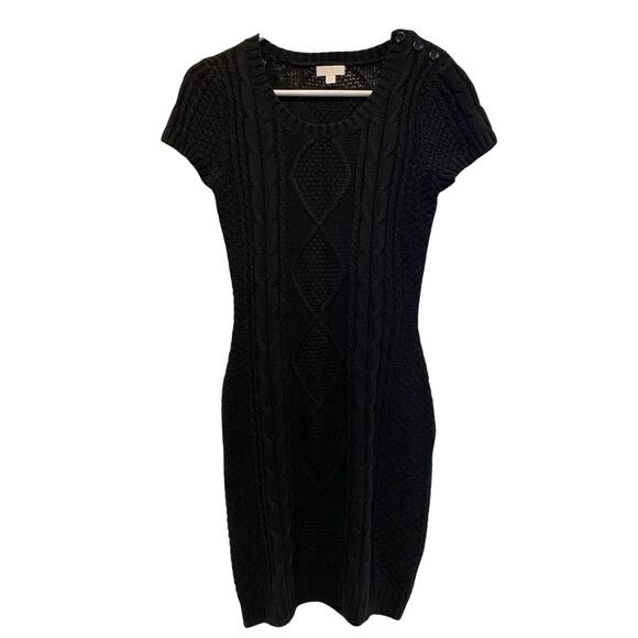 Charming Charlie Bodycon Mini Sweater Dress Small Black Cable Knit Neutral - Picture 1 of 7